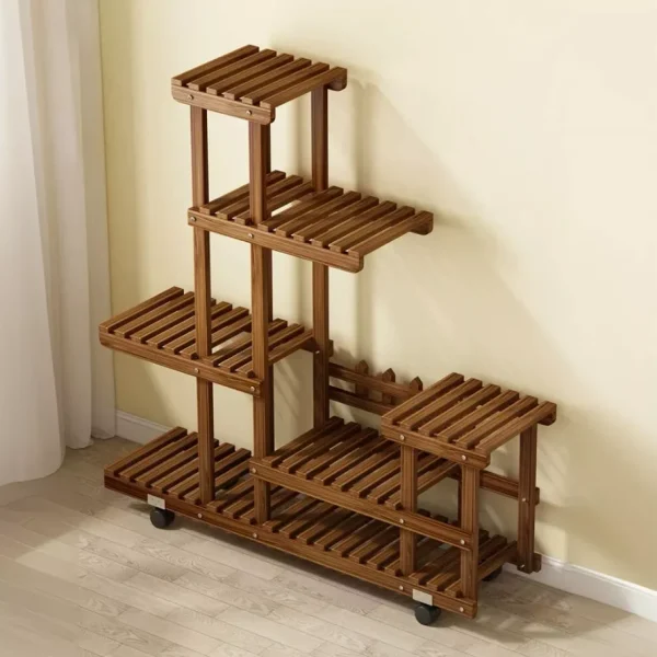 Multi-Layer Wood Plant Stand Outdoor Indoor Rolling