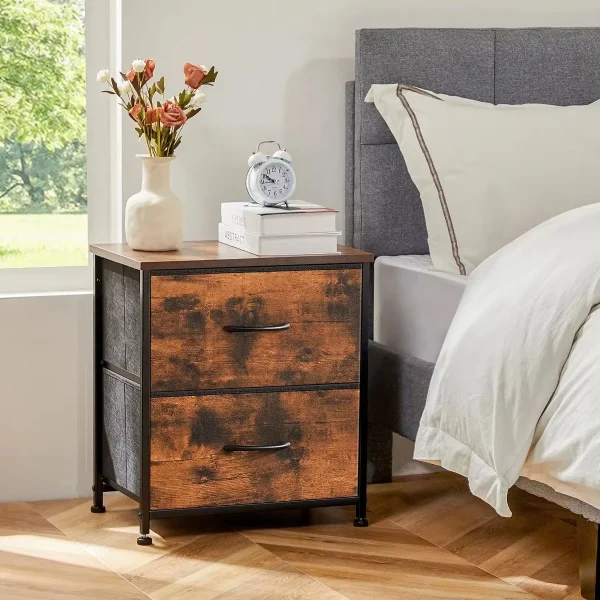 JHK 2-Drawer Fabric Nightstand & Bedside End Table