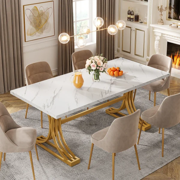Tribesigns 63-Inch Modern Faux Marble Dining Table