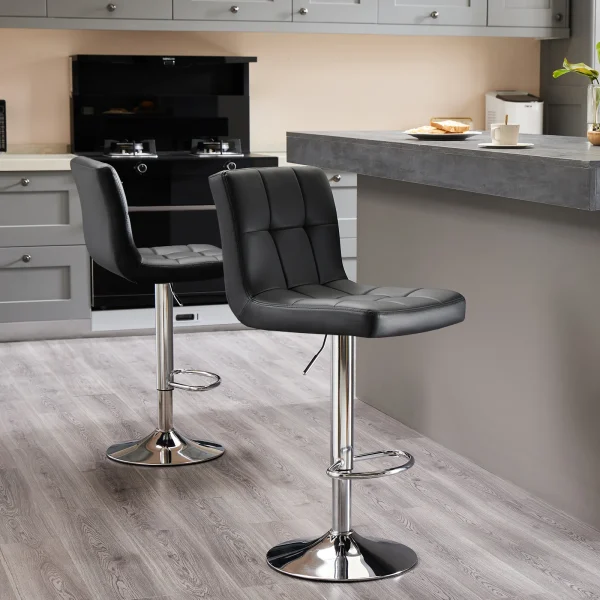 Set of 2 PU Leather Counter-Height Bar Stools with Backrest