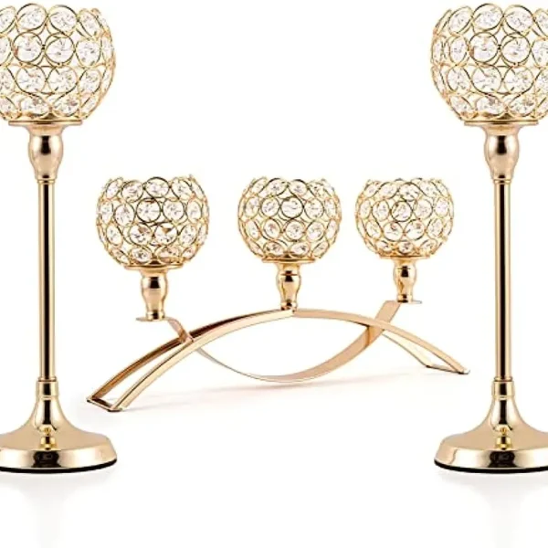 Gold 3-Arms Candle Holders Tealight Candlestick Candelabra